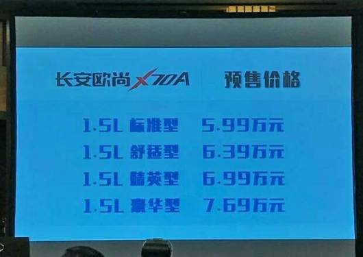 长安欧尚旗下全新紧凑型7座SUV——欧尚X70A的预售价格已